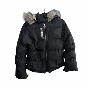 REEBOK NFL RAIDERS Puffer Full Zip Hoodie Jacket Black/White Size M